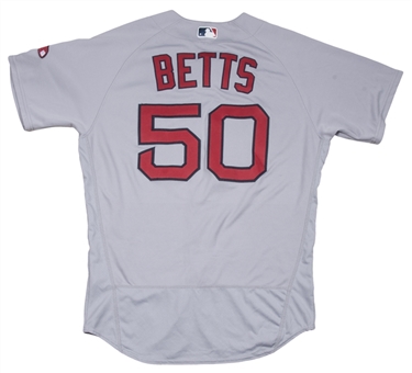 2016 Mookie Betts Game Used Boston Red Sox Road Jersey Photo Matched To 2 Games For 5 Home Runs (MLB Authenticated & Resolution Photomatching)